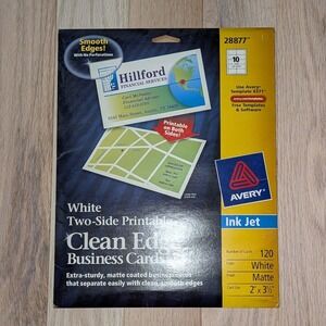 Avery 28877 Clean Edge Business Cards White Matte Inkjet 2x3.5 120 Count